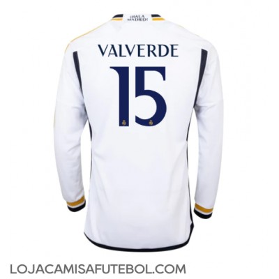 Camisa de Futebol Real Madrid Federico Valverde #15 Equipamento Principal 2023-24 Manga Comprida